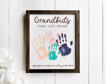 Grandkids Handprint Sign, DIY Gift for Grandma, Grandkids Make Life Grand Hand print Art