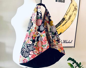 Handmade Japanese Floral Origami Bag – Foldable Cotton Tote
