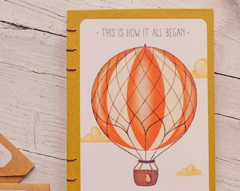 Baby diary Balloon, pregnancy journal, our first year together A5 family notebook, English version