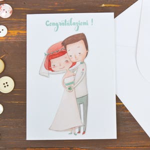 結婚式のグリーティング カード、配偶者を抱きしめるロマンチックなデザイン