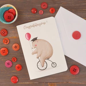 Biglietto d'auguri Orso sulla bici, cartolina di laurea