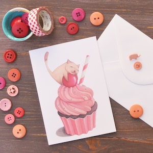 Biglietto d'auguri Gatto su cupcake, compleanno e anniversario
