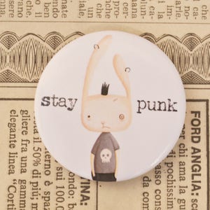 Punk rabbit Pin, school badge illustration, Stay punk