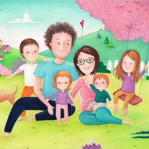 Ritratto di famiglia personalizzato, illustrazione a tempera su carta - PROSSIMA DISPONIBILITA': AGOSTO 2025