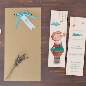 Segnalibro illustrato personalizzato - Bomboniera per Battesimo, comunione, segnalibro con disegno, confezione artigianale