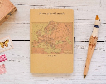 Handmade Travel Notebook, My world tour, with old print cover, Christmas present