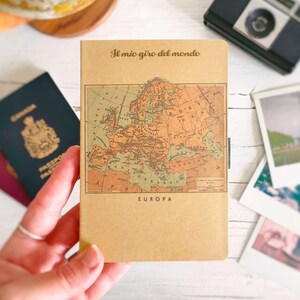 Taccuino di viaggio artigianale, Il mio giro del mondo, con stampa d'epoca, diario di viaggio