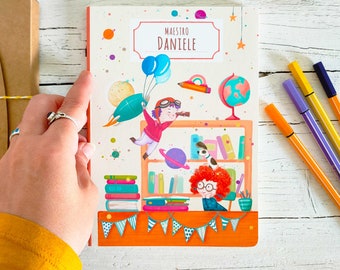 Teachers present, custom notebook with beautiful illustration, handmade notebook