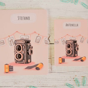 Quaderno fatto a mano personalizzabile con nome, taccuino con macchinetta fotografica, regalo di Natale