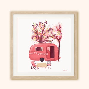 Poster Roulotte, stampa su carta di illustrazione romantica