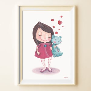 Poster bambina con orsacchiotto, Stampa illustrazone "Love is everywhere"