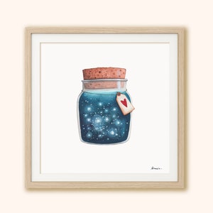 Poster Barattolo di sogni, stampa su carta di illustrazione romantica