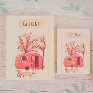Quaderno fatto a mano personalizzabile con nome, taccuino con roulotte, regalo festa della mamma