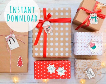 Printable christmas tags to wrap presents, instant download pdf