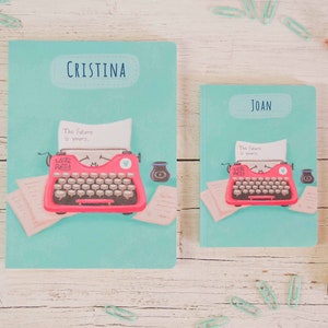 Quaderno fatto a mano personalizzabile con nome, taccuino con macchina da scrivere, cartoleria sostenibile