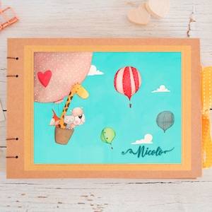Album fotografico con mongolfiere, album personalizzabile per nascita battesimo compleanno, A5