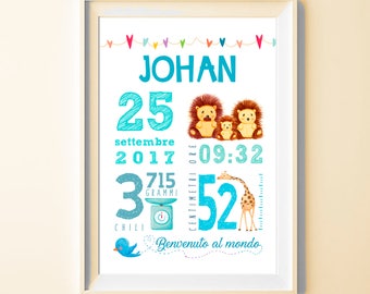 Custom newborn poster, personalized boy print, gift for birth perfect for nursery