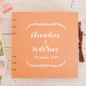 Libro degli ospiti - Guest Book dipinto a mano, Album fotografico di matrimonio, album scrapbook kraft, libro invitati personalizzabile