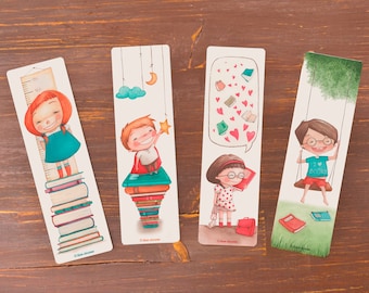Set 4 Marcadores Ilustrados, Libros, Estrellas, Corazones, Swing