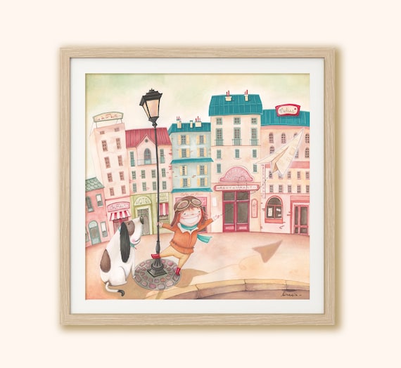 Poster bambino aviatore, stampa su carta di illustrazione romantica