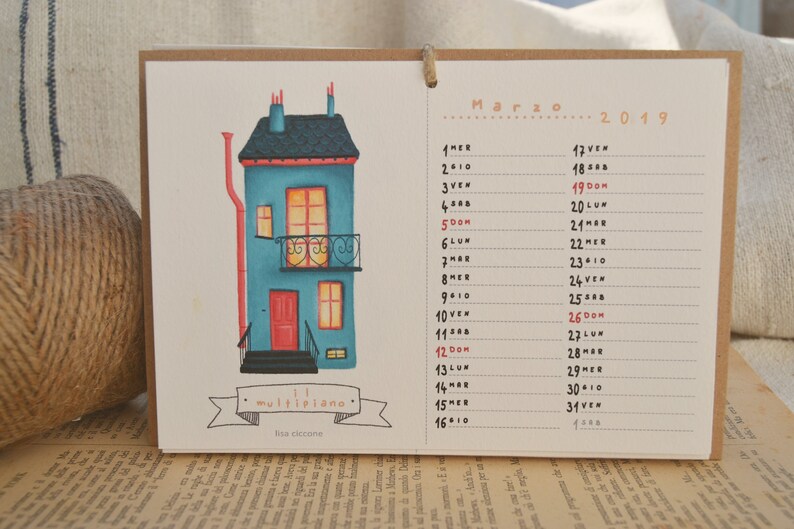 2024 Calendar 12 full color Illustrations, 12months desk calendar with drawings, office gift, Christmas present image 7