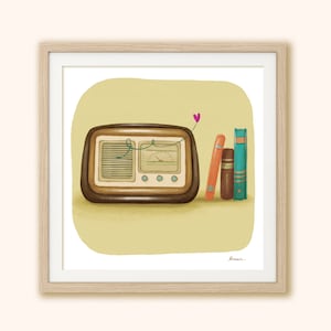 Póster de radio, ilustración vintage impresa en papel