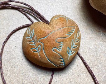 Carved avocado pit heart necklace | Love necklace | Love gift | Floral design| Blue bird | Nature inspired