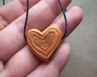 Carved avocado stone necklace. Heart. Love necklace. Gift for him, fo her...