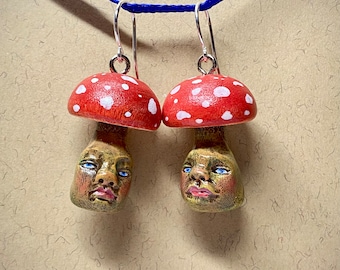 Mushroom earrings. Fly amanita mushrooms earrings. Amanita muscaria. Witchy jewelry.