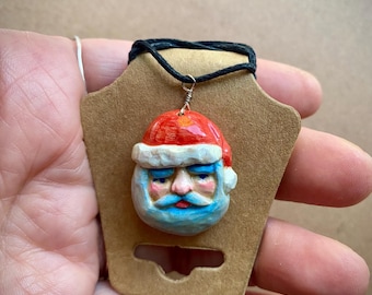 Santa pendant necklace | carved avocado pit | unique quirky necklace | hand carved Christmas jewelry
