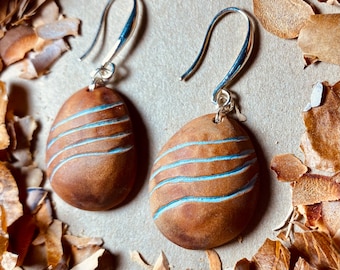 Carved avocado pit dangle earrings | OOAK | natural jewelry | hand carved unique jewelry