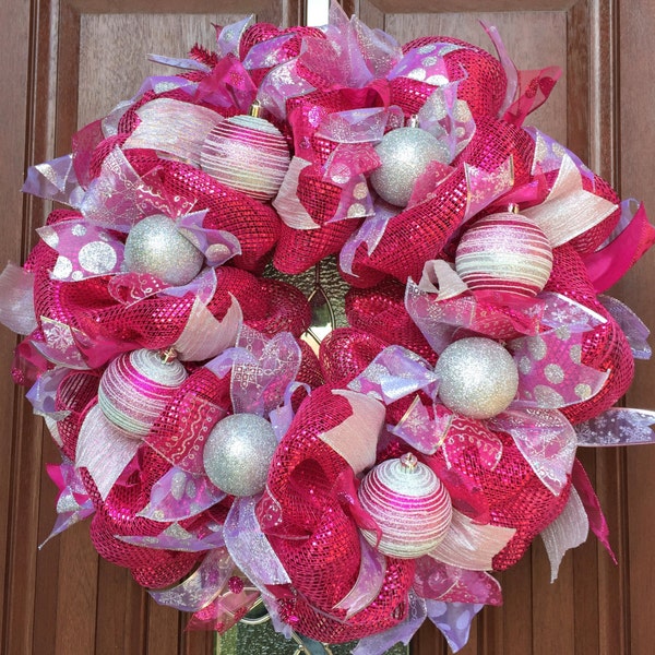 Deco Mesh Valentine Wreath Pink Silver Deco Mesh Wreath