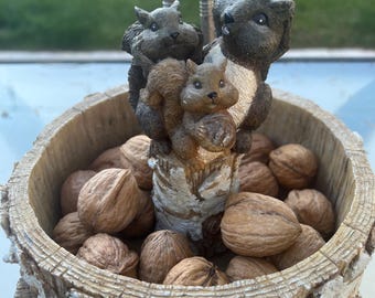 Vintage Tree Inspired Nut Bowl with Squirrels and Nut Cracker