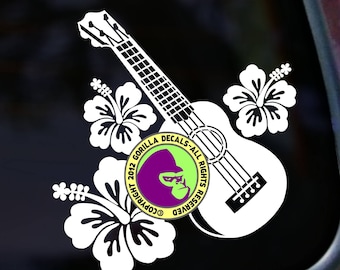 Hibiscus Uke Ukulele Guitar Player Folk Hawaiian Flowers Vinyl Decal Sticker