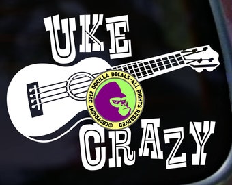 UKE CRAZY Funny Ukulele Guitar Player Folk Music Vinyl Decal Sticker