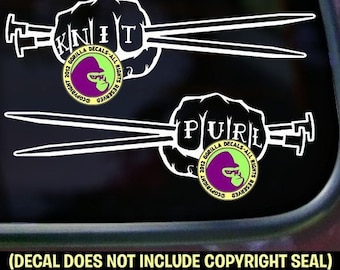 2 Decal Set -  KNIT & PURL Fist Knitting Vinyl Decal Sticker