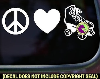 PEACE LOVE ROLLER Skating Skater Skate Derby Vinyl Decal Sticker