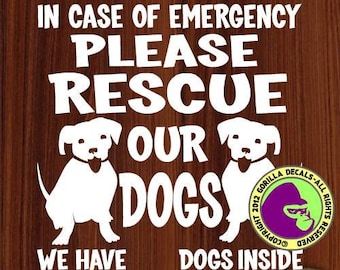 RESCUE OUR DOGS Front Door Dog Safety Caution Vinyl Decal Sticker