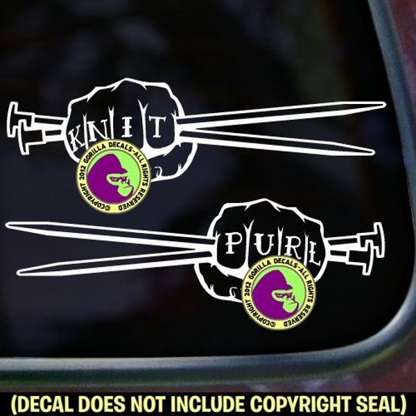 2 Decal Set -  KNIT & PURL Fist Knitting Vinyl Decal Sticker