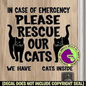 RESCUE OUR CATS Emergency Front Door Caution Cat Safety Window Sign Vinyl Decal Sticker