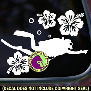 Hibiscus Scuba Diver Duiken Bloemen Duik Oceaan Vinyl Decal Sticker