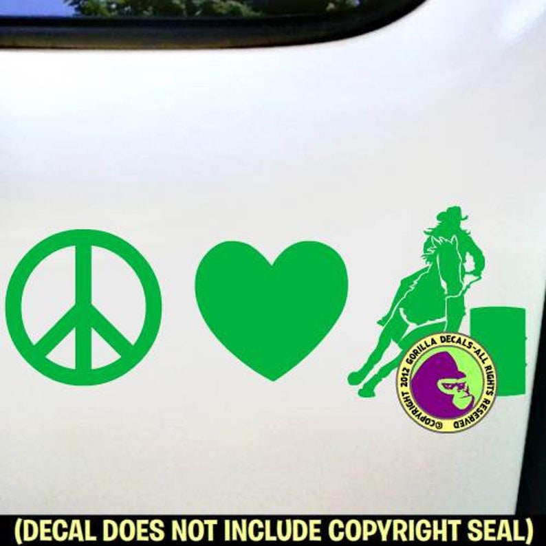PEACE LOVE BARREL Racing Racer Vinyl Decal Sticker