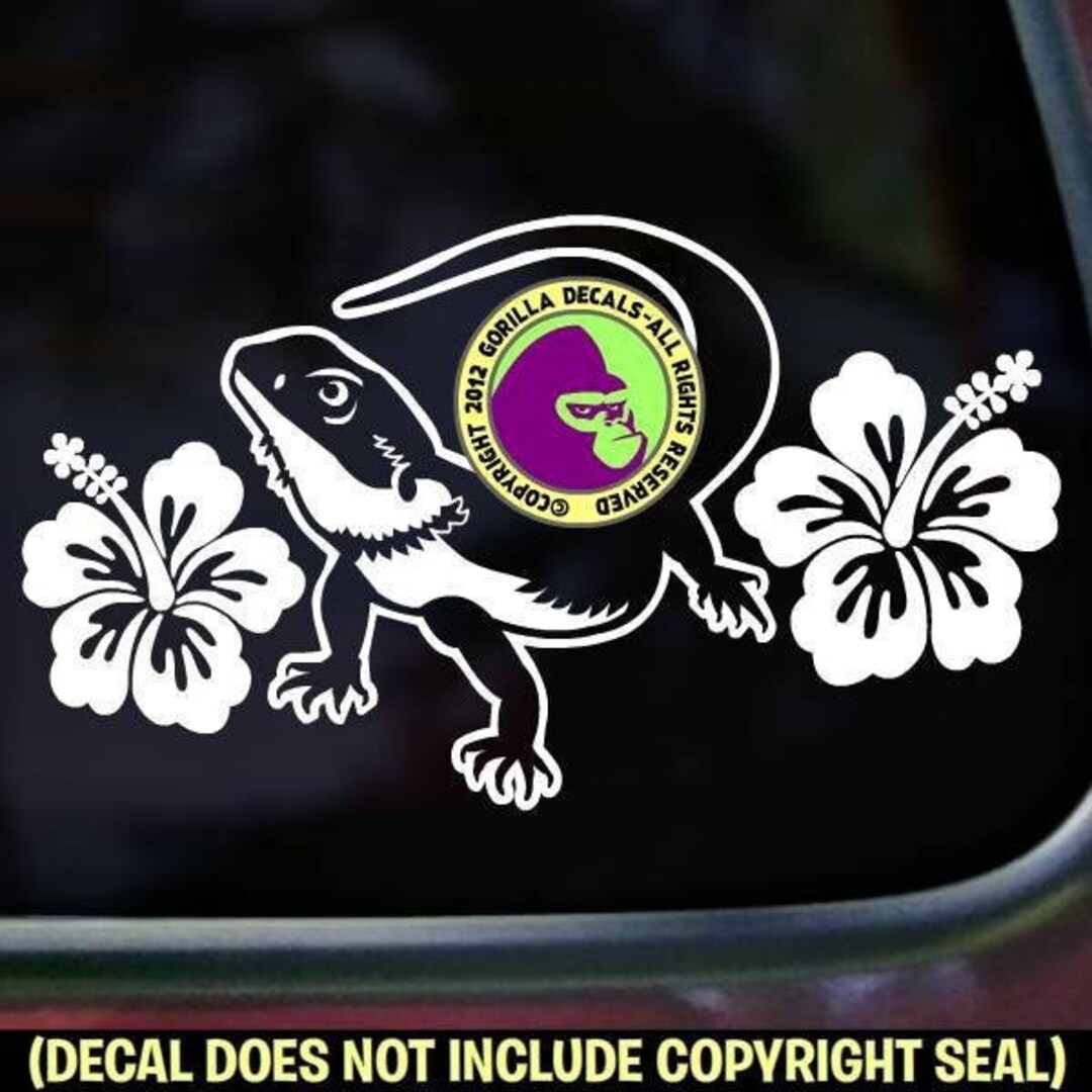 HIBISCUS Bearded Dragon Reptile Hawaiian Flowers Lizard Vinyl Decal Sticker Etsy