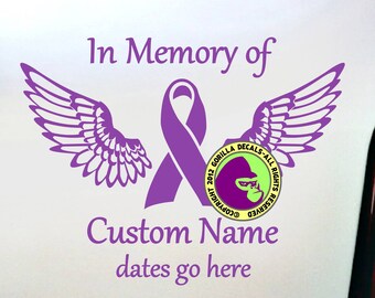 Droge Überdosis MEMORIAL Purple Ribbon Flügel - BENUTZERDEFINIERTE WORTE - In Erinnerung an Vinyl Aufkleber Aufkleber