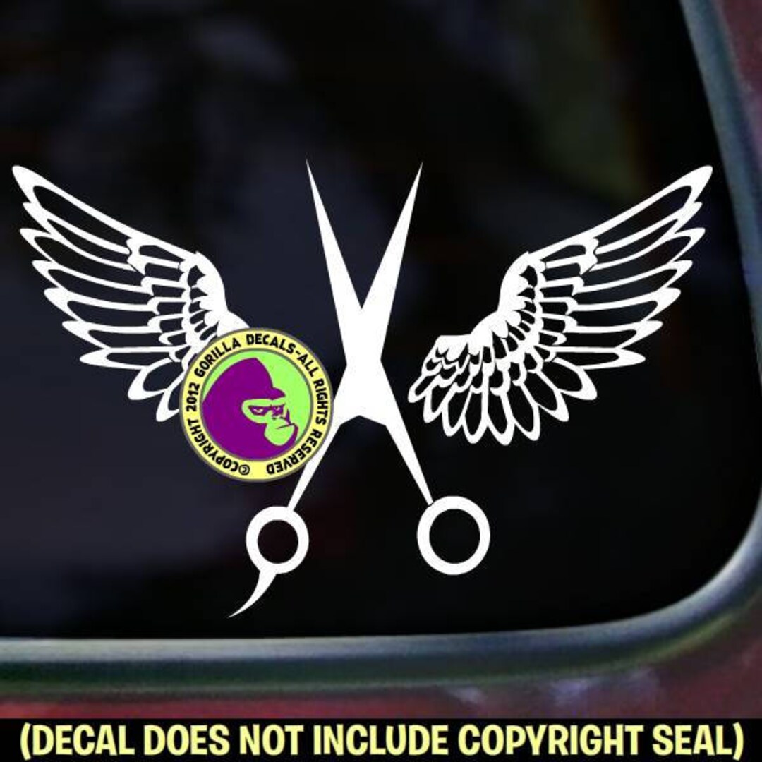SHEARS WINGS Hair Stylist Hairdresser Angel Salon Vinyl Decal Sticker