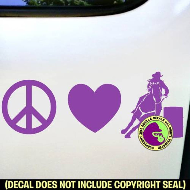 PEACE LOVE BARREL Racing Racer Vinyl Decal Sticker
