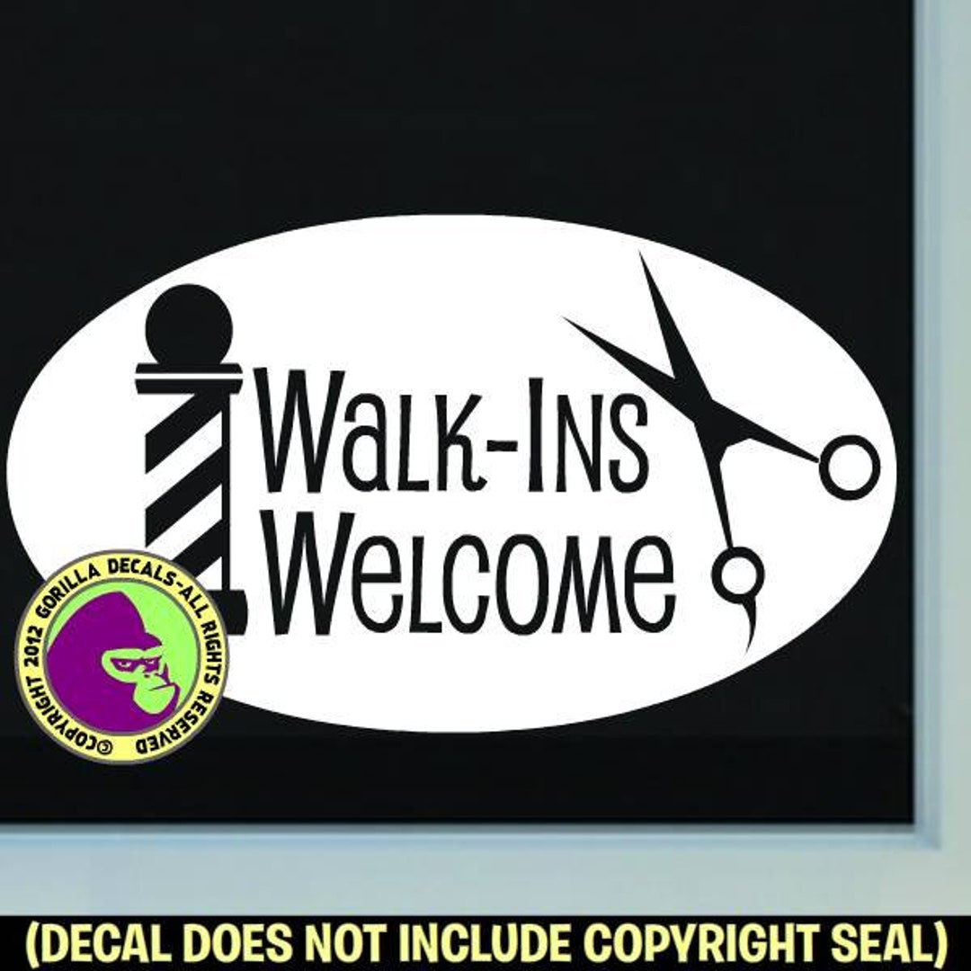 WALK-INS WELCOME Round Barber Pole Hair Shears Salon Barbering Vinyl ...