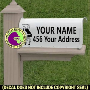 Golfer Female MAILBOX Set of 2 - Add Your CUSTOM ADDRESS - Vinyl Decal Sticker