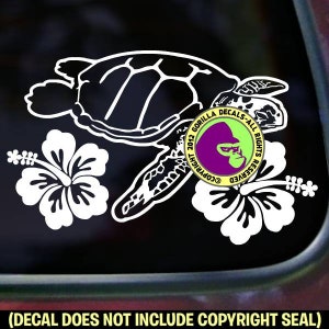 HIBISCUS ZEE SCHILDPAD bloemen oceaan liefde vinyl sticker sticker