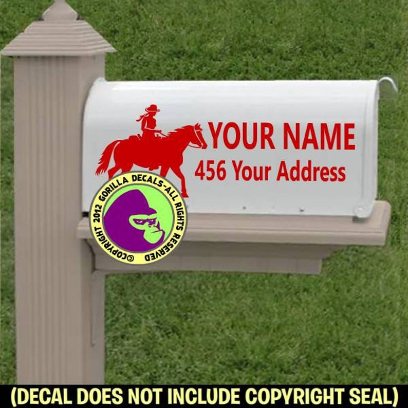 Add Your CUSTOM ADDRESS Vinyl Decal Sticker Trail Horse Rider MAILBOX Set of 2